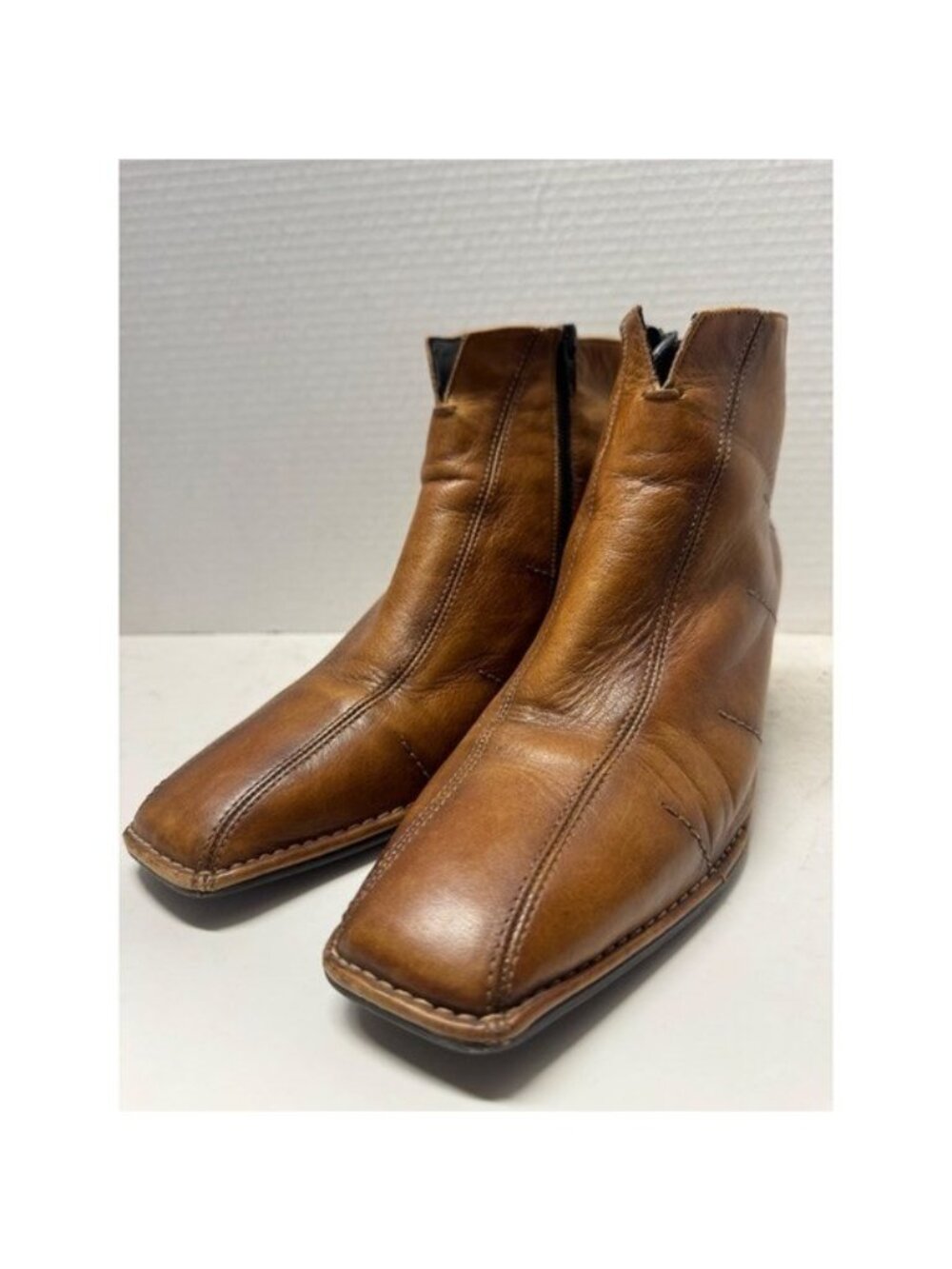 Ara Relax Flex Cognac Brown Leather Square Toe Ankle Boots Size 6